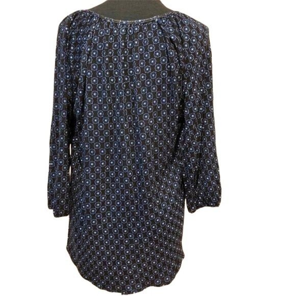 Absolutely Famous Peasant Blouse Boho Navy Blue Small Printed 3/4 Sleeves Rayon - Picture 3 of 5